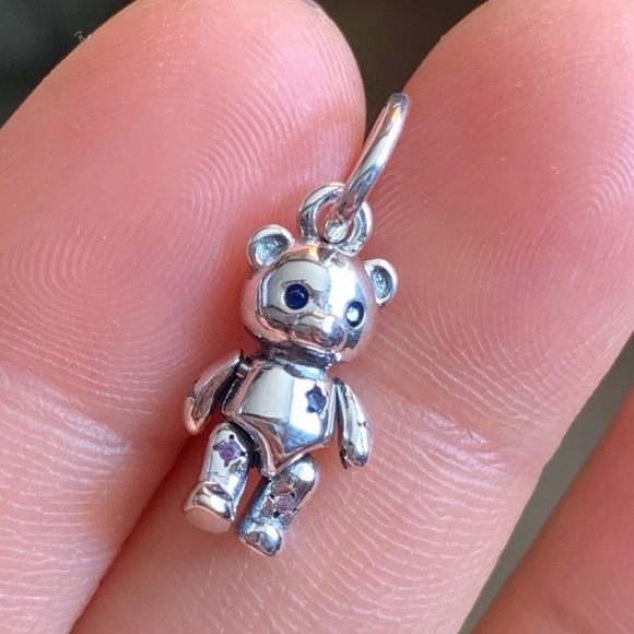 NWOT Moveable Teddy Bear Dangle Charm, Man-Made Crystals & Pink CZ Silver 925 - Picture 5 of 9